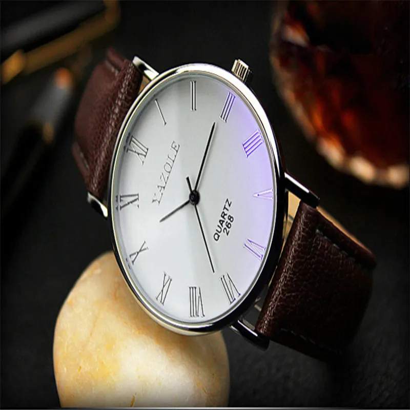 

Splendid Luxury Brand Fashion Faux Leather Blue Ray Glass Men Watch Quartz Analog Business Wrist Watches Men montre homme