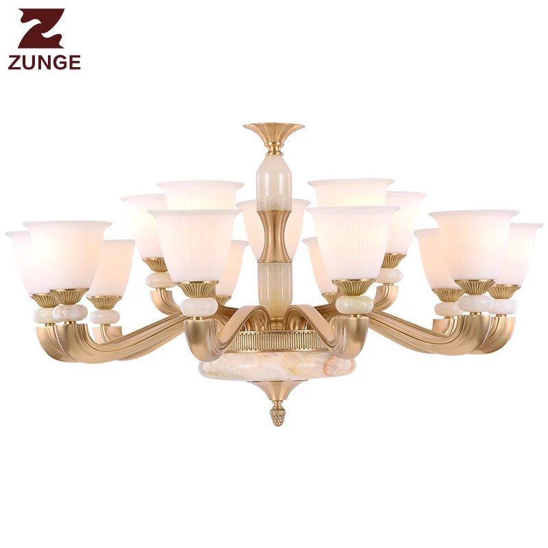 Modern LED copper Chandelier Lights in the Living Room T051 large lighting fixtures glass lampshade lampadari lustre para sala | Освещение