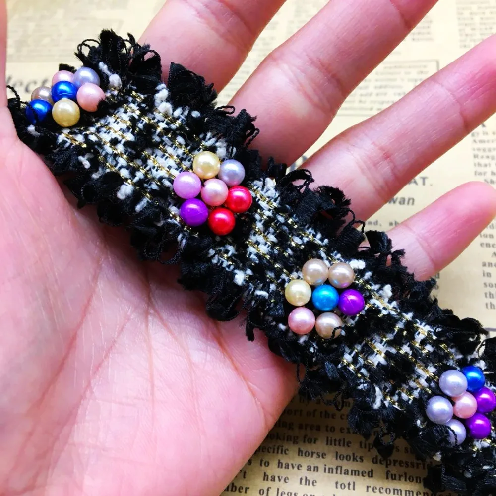 GXINUG 1 Yd черная нейлоновая изолента красочный Жемчуг кружево с декоративными