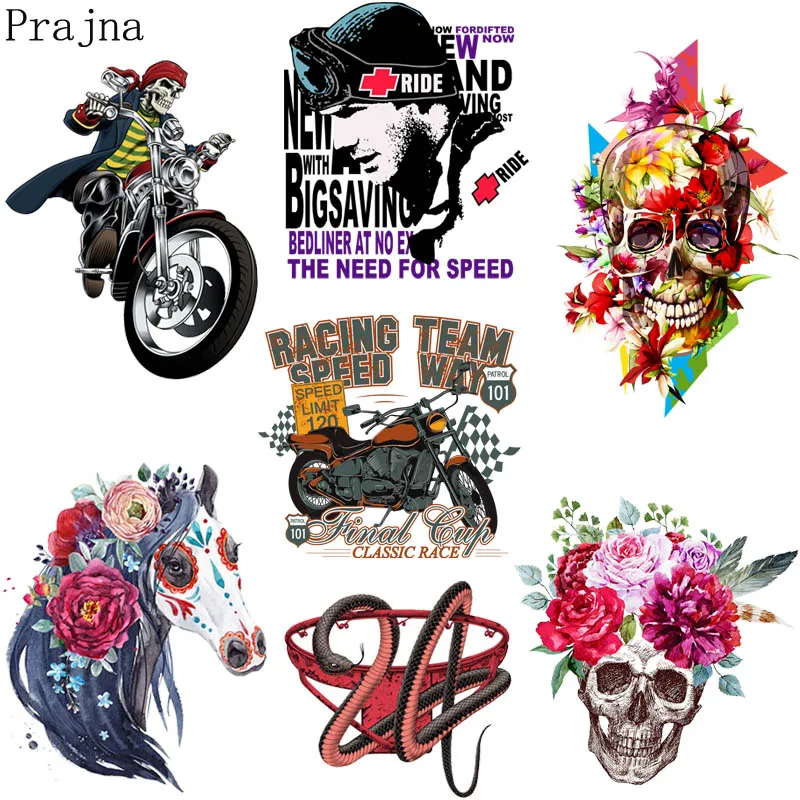 Prajna, новинка, Череп, теплопередающая виниловая пластырь, железная пластырь для одежды, рок-пластырь, панк, термонаклейка, ПВХ, аппликация, значок