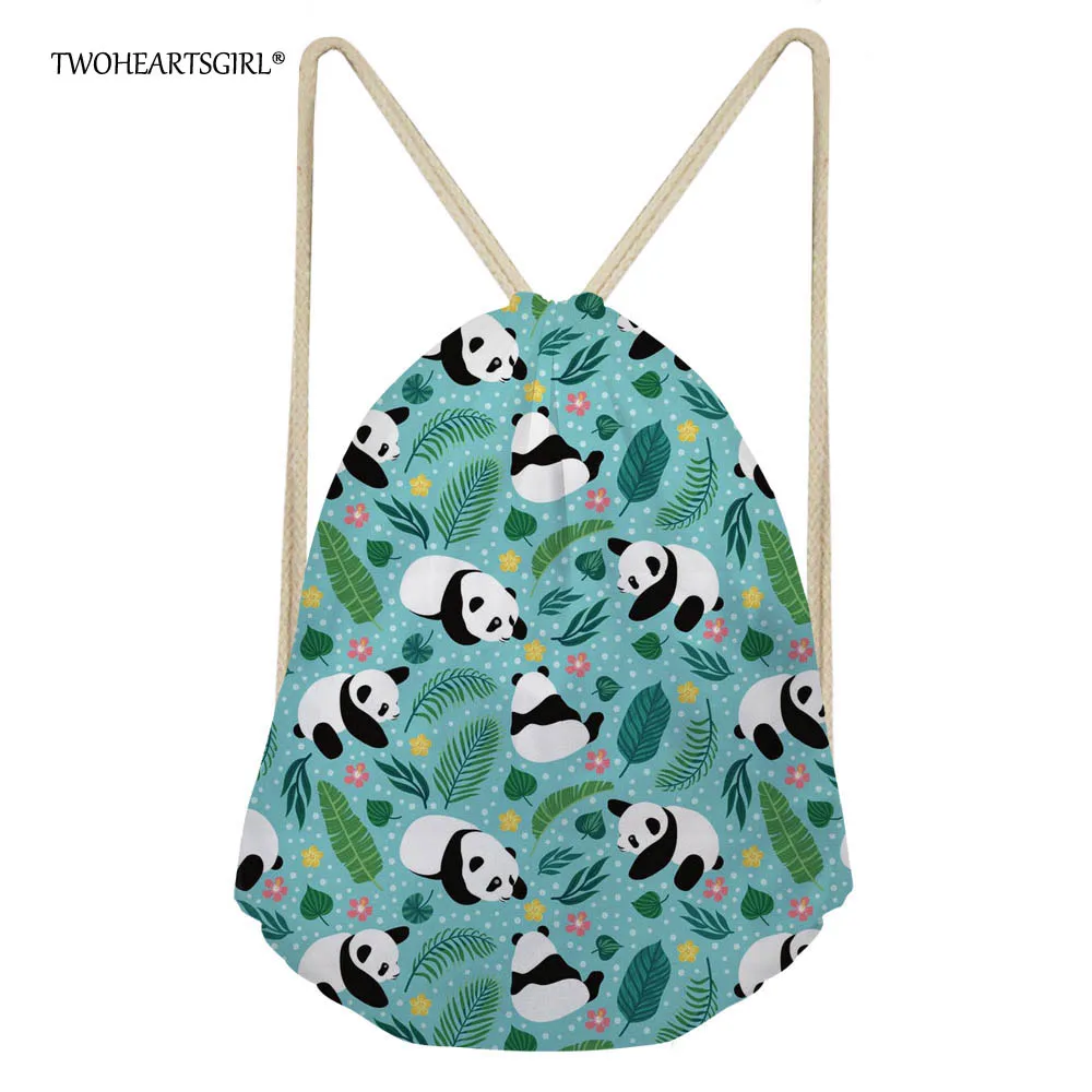 

Twoheartsgirl Fresh Floral Panda Drawstring Bag String Sack Beach Women Kids Travel Storage Package Teenager Drawstring Backpack