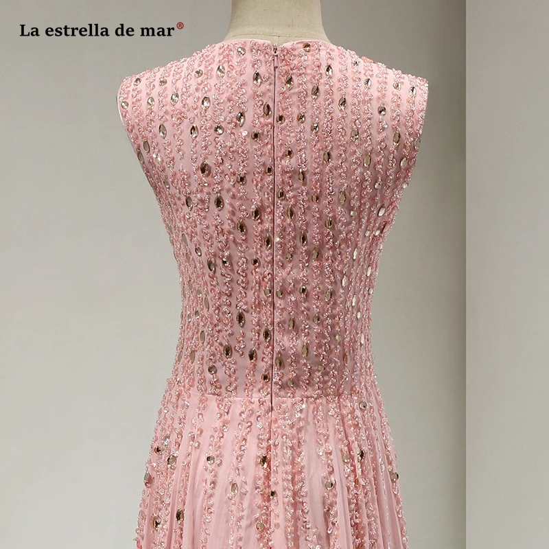 

Vestidos de madrinha new chiffon crystal sparkle peach pink bridesmaid dresses long luxury robe rose demoiselle d'honneur