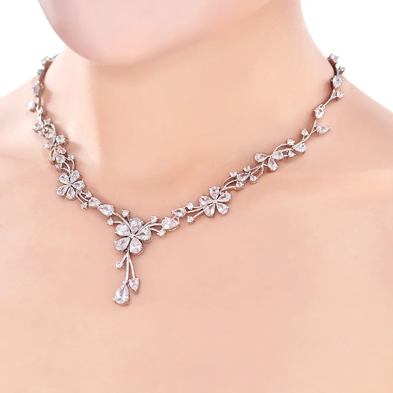 Женский Свадебный комплект из колье и серёг с фианитом|necklace and earring set|bridal wedding