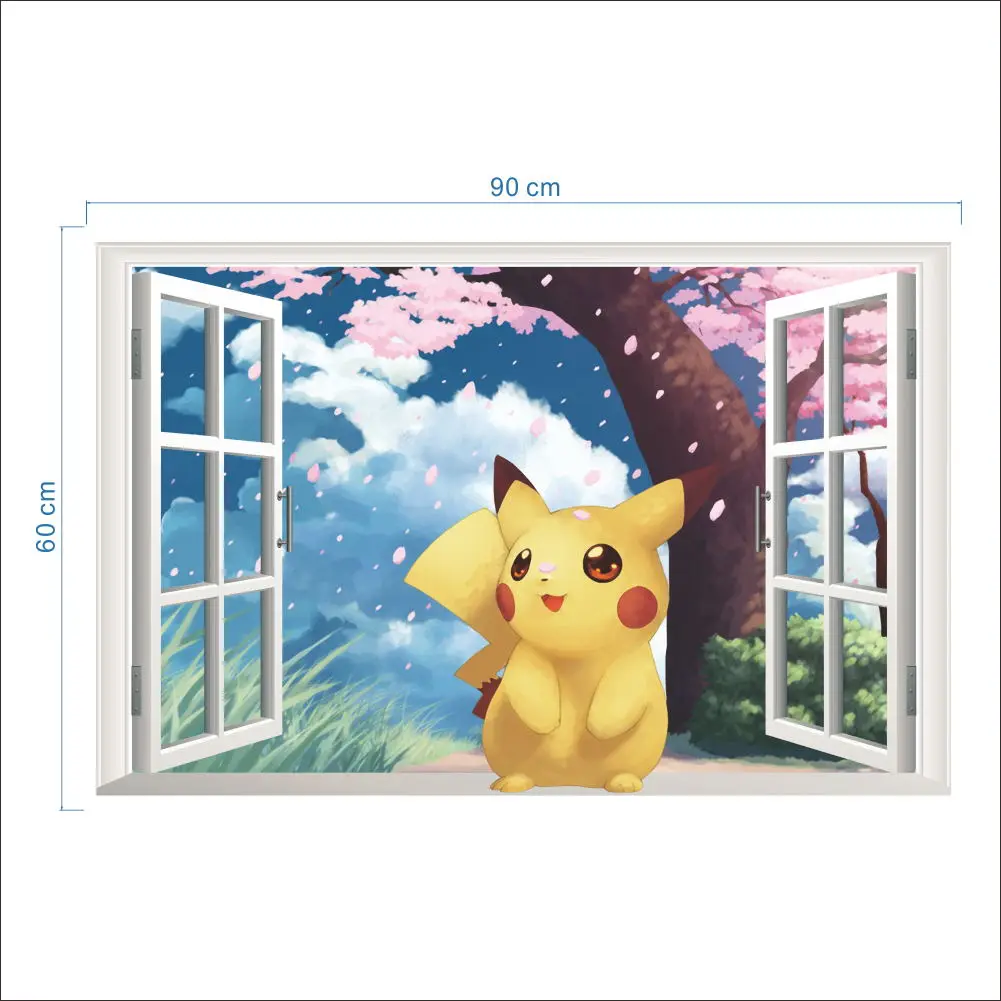 pikachu L Пикачу наклейки на окна для детей комнаты украшения дома Покемон настенные наклейки Amination плакат настенные художественные обои - Цвет: pikachu L