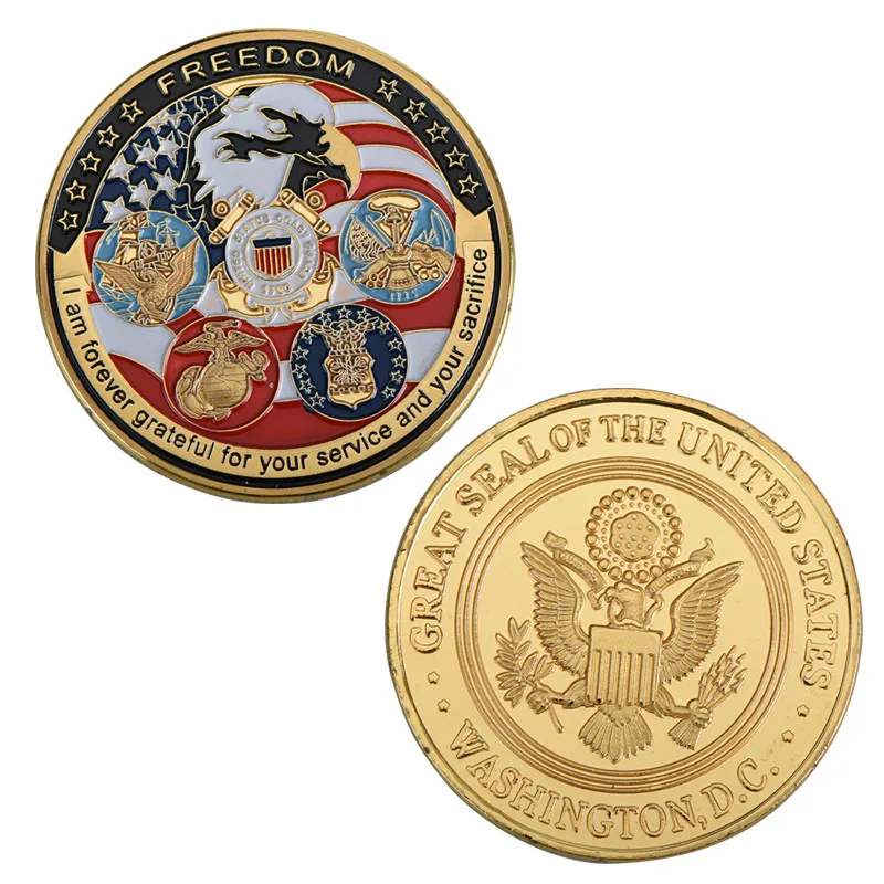 

United States Freedom Gold Plated Coin Christmas Gifts US Eagle Golden Metal Challenge Coin for Collecti