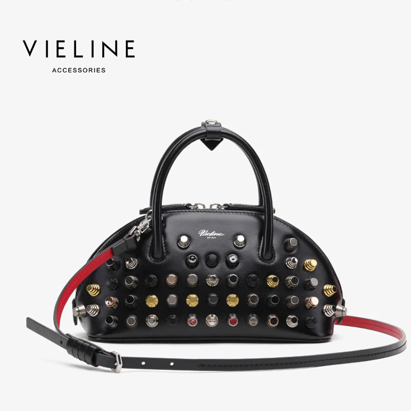 

2018 vieline genuine leather Rivet women shoulder bag ,Independent designer brand real leather lady Shell Bags,limited edition