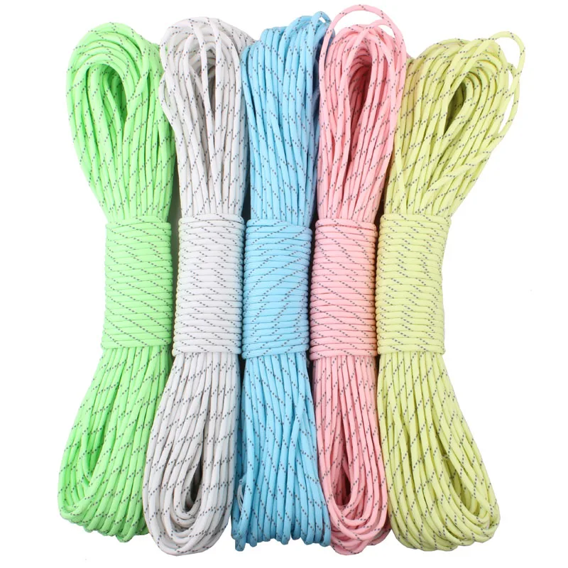 

GEGEDA Glow In the Dark Reflective Paracord 9 Strands 5 colors available 100FT (31M) Survival Parachute Cord,550paracord 550