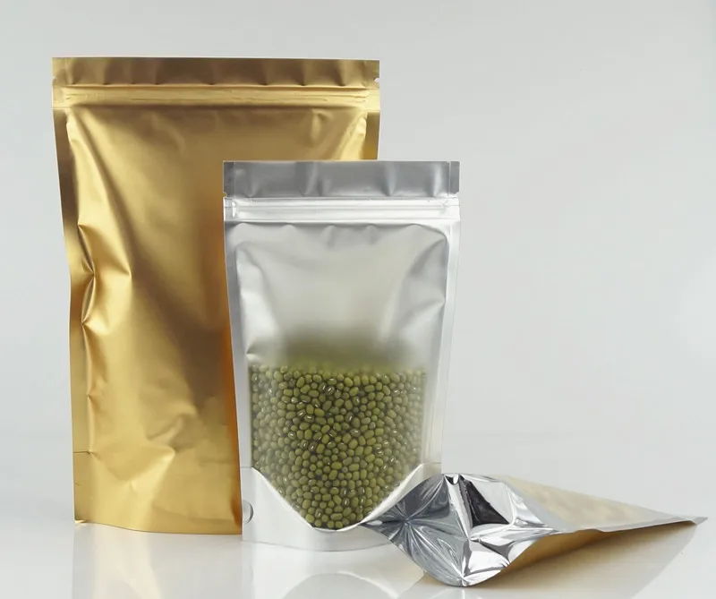 

Frosted Golden Peanut Packaging Pouch, 100pcs/lot, 18*26+4cm Stand Translucency Aluminium Foil Ziplock Food Bag Back Matte Gold