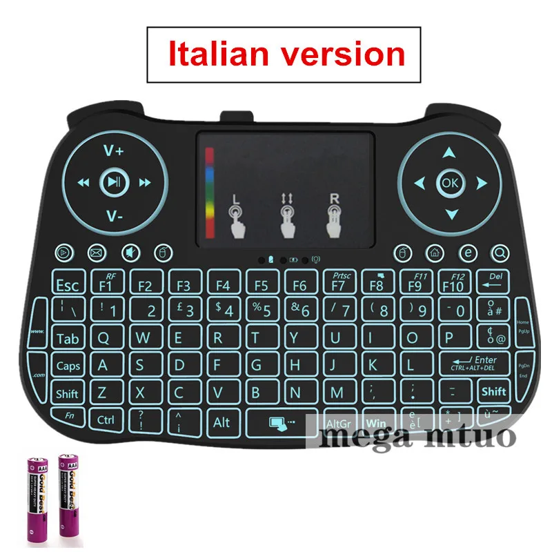 AAA battery Italian MT08 русская английская мини беспроводная клавиатура с подсветкой 2,4 GHz Air mouse Touchpad для Android tv Box notebook PC - Цвет: AAA battery Italian