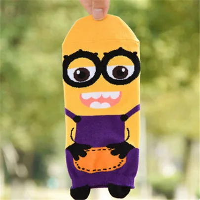 W033 Purple Новинка, впитывающие пот, модные женские носки с миньонами, милые Мультяшные осенние женские летние хлопковые носки без пятки с принтом для девочек, Meias W033 - Цвет: W033 Purple
