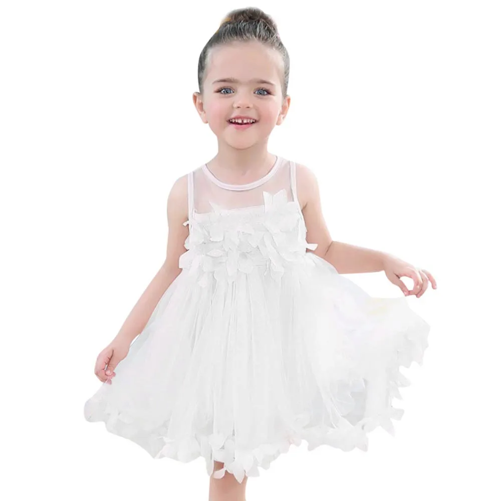Lace-trimmed princess dress Baby Summer Girls Clothes Applique Princess Dress Children Tutu Mesh vestido infantil #06 | Детская одежда