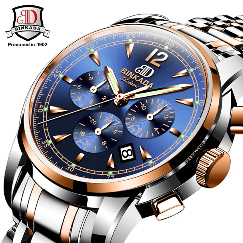 Роскошный бренд binkada модный мужской стальной ремешок автоматические