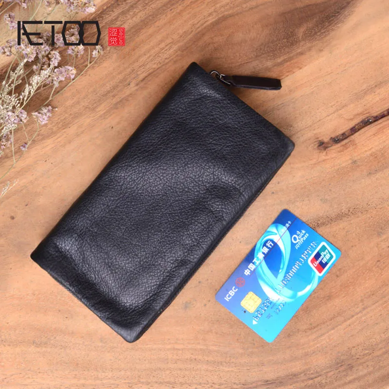 AETOO простой первый слой кожаный мужской кошелек женский длинный молния кожа