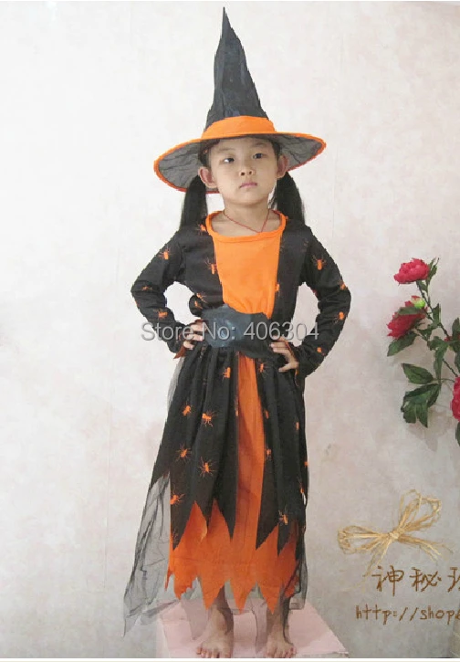Бесплатная доставка костюм для Хэллоуина детское платье ведьмы костюмированной