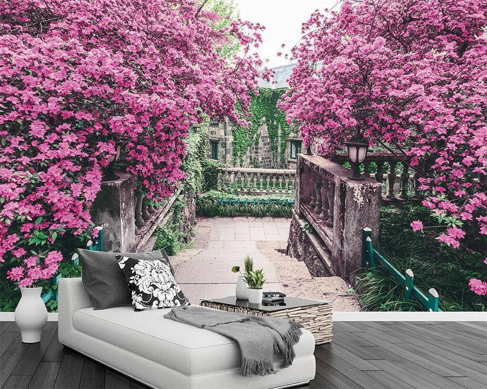 

Beibehang Custom wallpaper home decor mural red and pink trees European garden living room TV sofa background walls 3d wallpaper