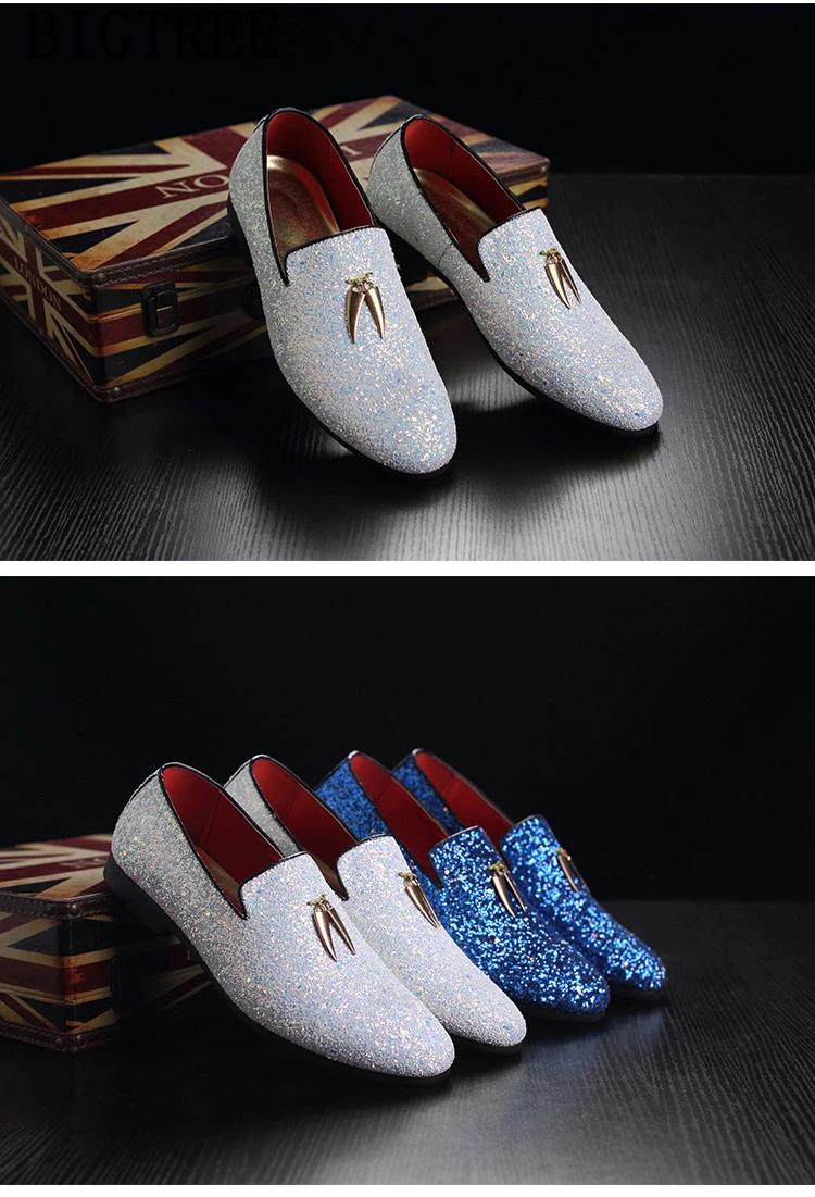 wedding shoes men dress glitter loafers men shoes formal party shoes men elegant coiffeur sepatu slip on pria erkek ayakkabi