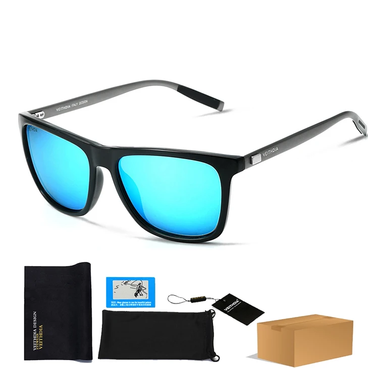Blue With Bag Бренд VEITHDIA, унисекс, Ретро стиль, алюминий+ TR90, квадратные поляризованные солнцезащитные очки, линзы, винтажные очки, аксессуары, солнцезащитные очки для мужчин/женщин - Цвет линз: Blue With Bag