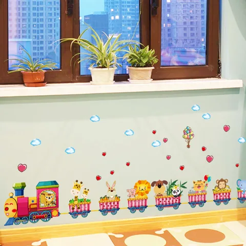 Мультяшный поезд детский сад настенные украшения обои детская спальня детская комната настенные наклейки роспись