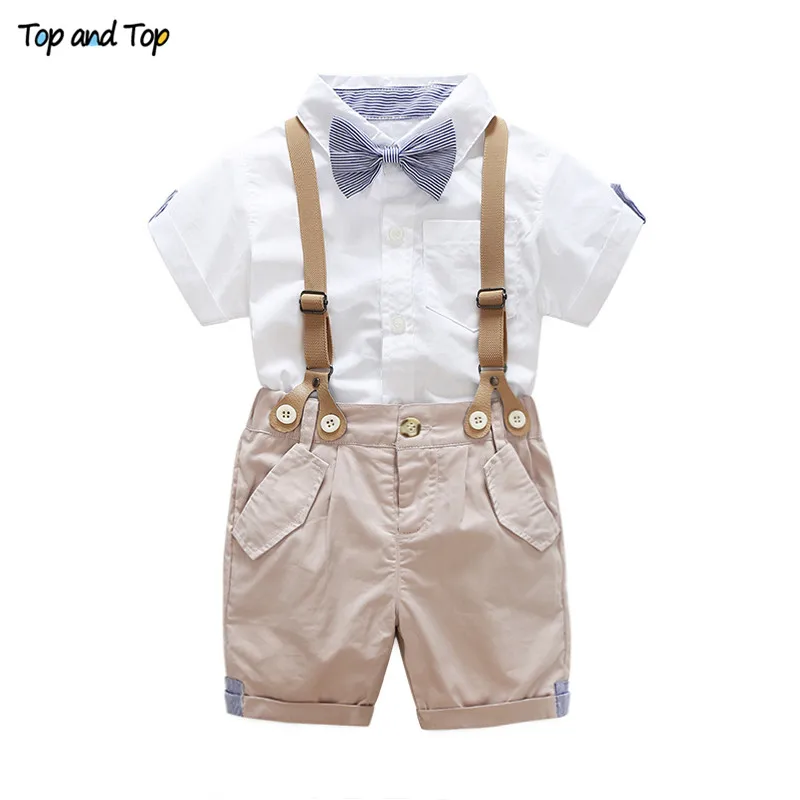 Top and Summer Toddler Baby Boys Clothing Sets Short Sleeve Bow Tie Shirt+Suspenders Shorts Pants Formal Gentleman Suits |