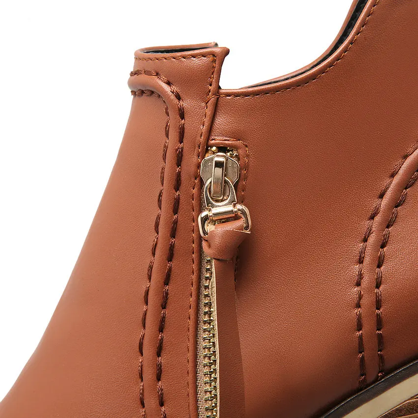 Женские ботильоны на молнии QUTAA черные ботинки из искусственной кожи с круглым