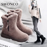 swonco real leather women winter boots snow boots oxford ladies winter plush female casual zipper warm mid boots 30 degree