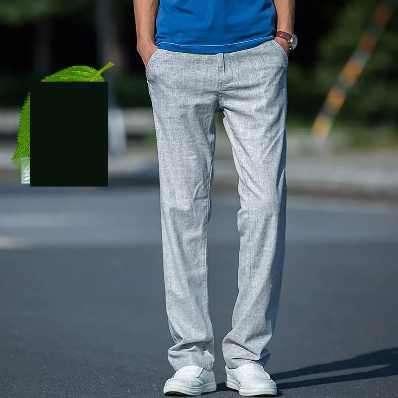 Мужские летние тонкие льняные брюки удобные повседневные хлопковые длинные