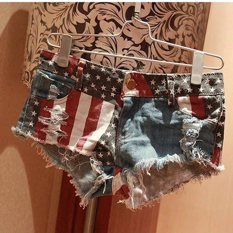 Женские шорты с дырками летние джинсовые из чистого хлопка сексуальные в полоску