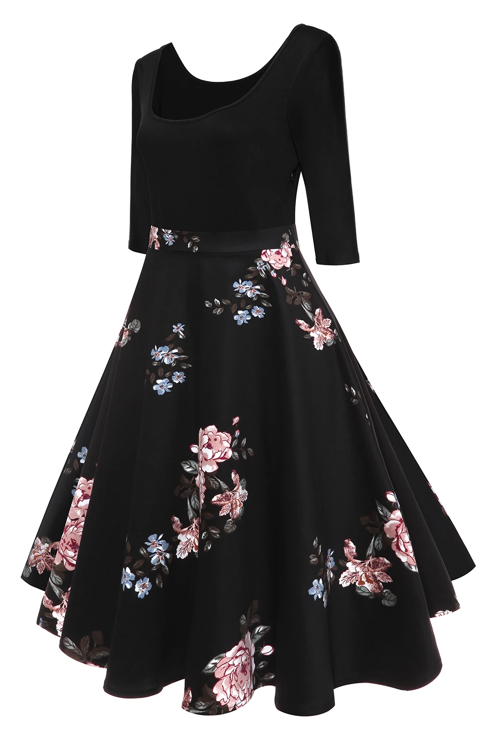 Женское винтажное платье с цветочным принтом коротким рукавом и пэчворком|dress