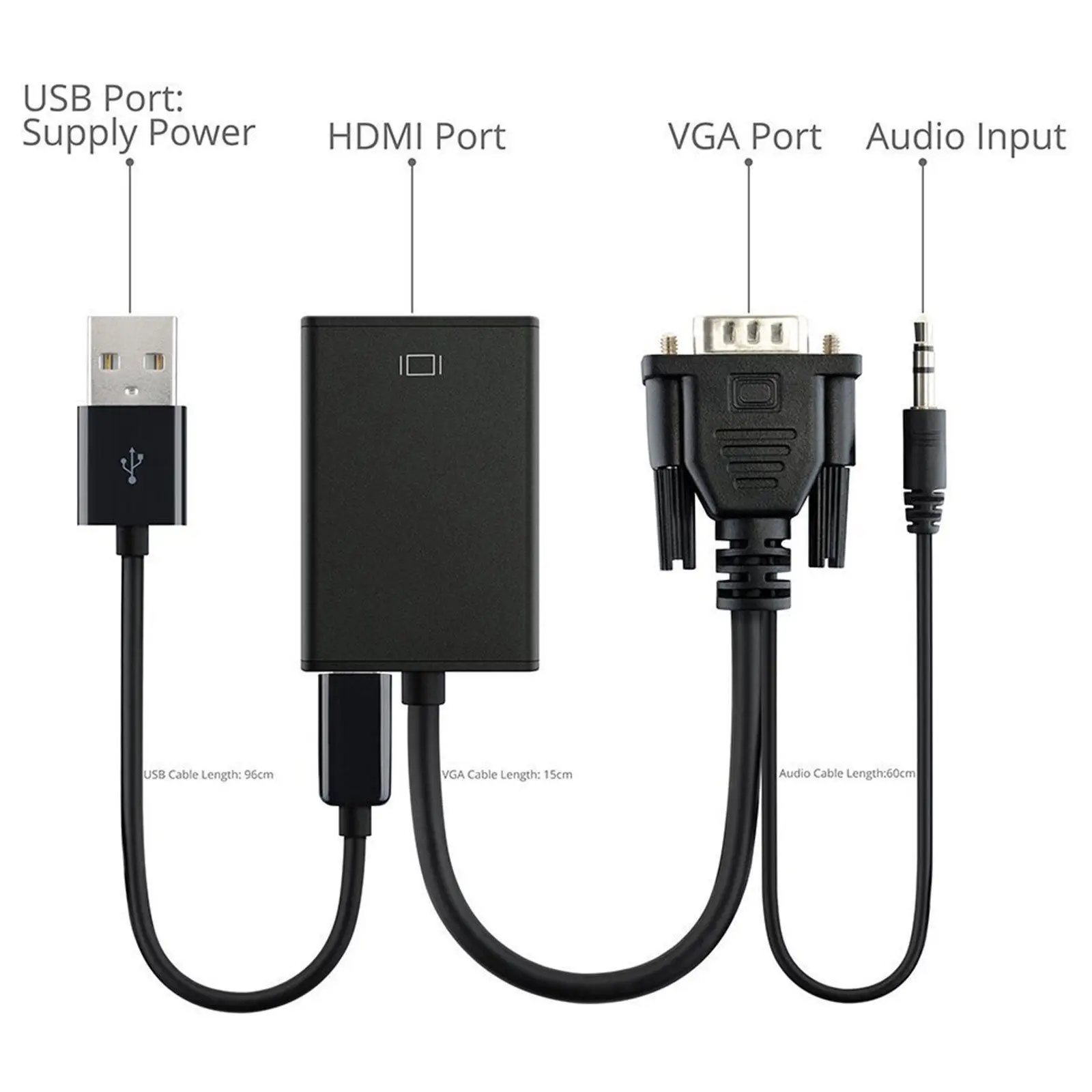 Полный 1080 P VGA+ 3,5 мм аудио в HDMI конвертер HDMI адаптер с USB Питание для портативных ПК на ТВ проектор Дисплей монитор
