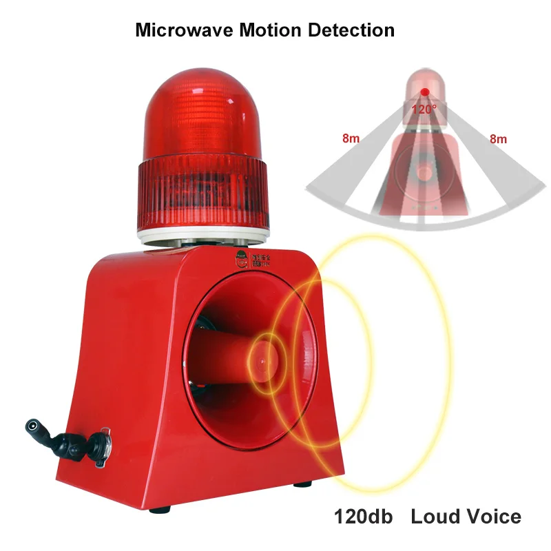 Portable Wireless Microwave Motion Detector Sound And Light Alarm Device with 20W High Power Horn Speaker enlarge