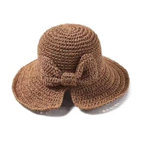 foldable packable weave bow knot lacing floppy sun straw hat shade summer beach for women uv protection handmade straw hat