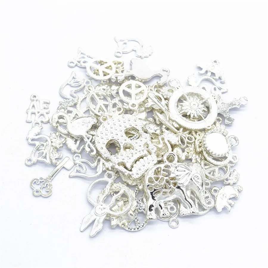 50g/lot Multiple Styles Diy Jewelry Making Silver Alloy Cabochon Gold Fndings Skull Pandant Accessories 30 | Украшения и