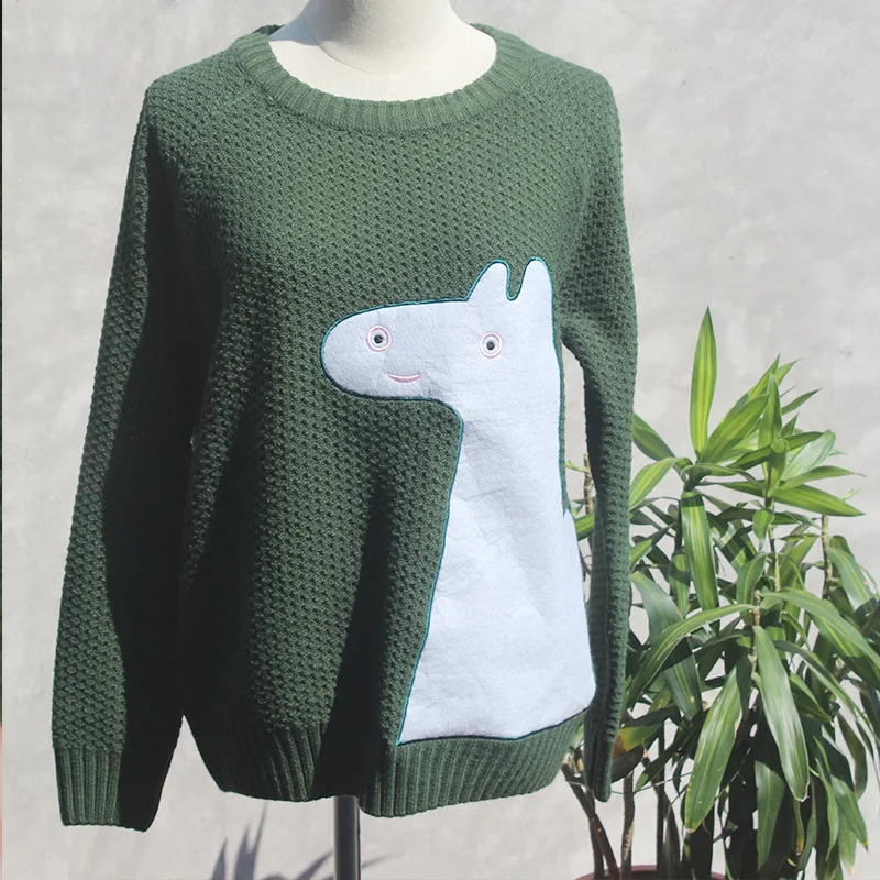 Autumn Winter Women Pullover Sweaters Thick Girl Loose Green Knitting Jumpers Tops O Neck Horse Harajuku Ladies Knitwear Pretty | Женская