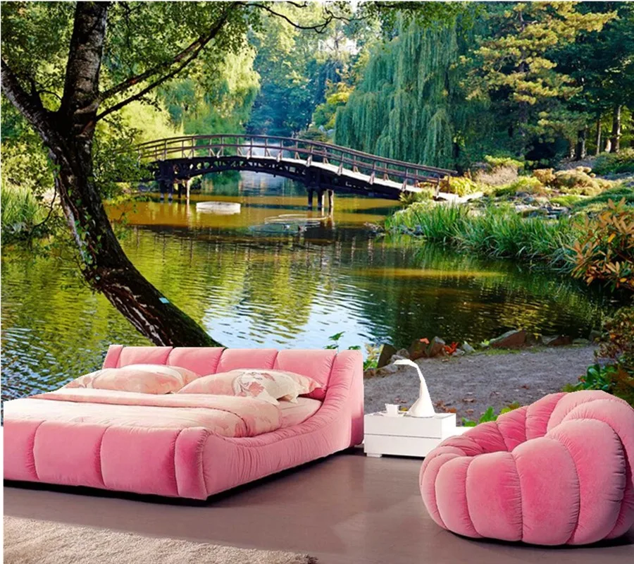 Настенные 3d обои на заказ парки реки мосты деревья ствол дерева природные