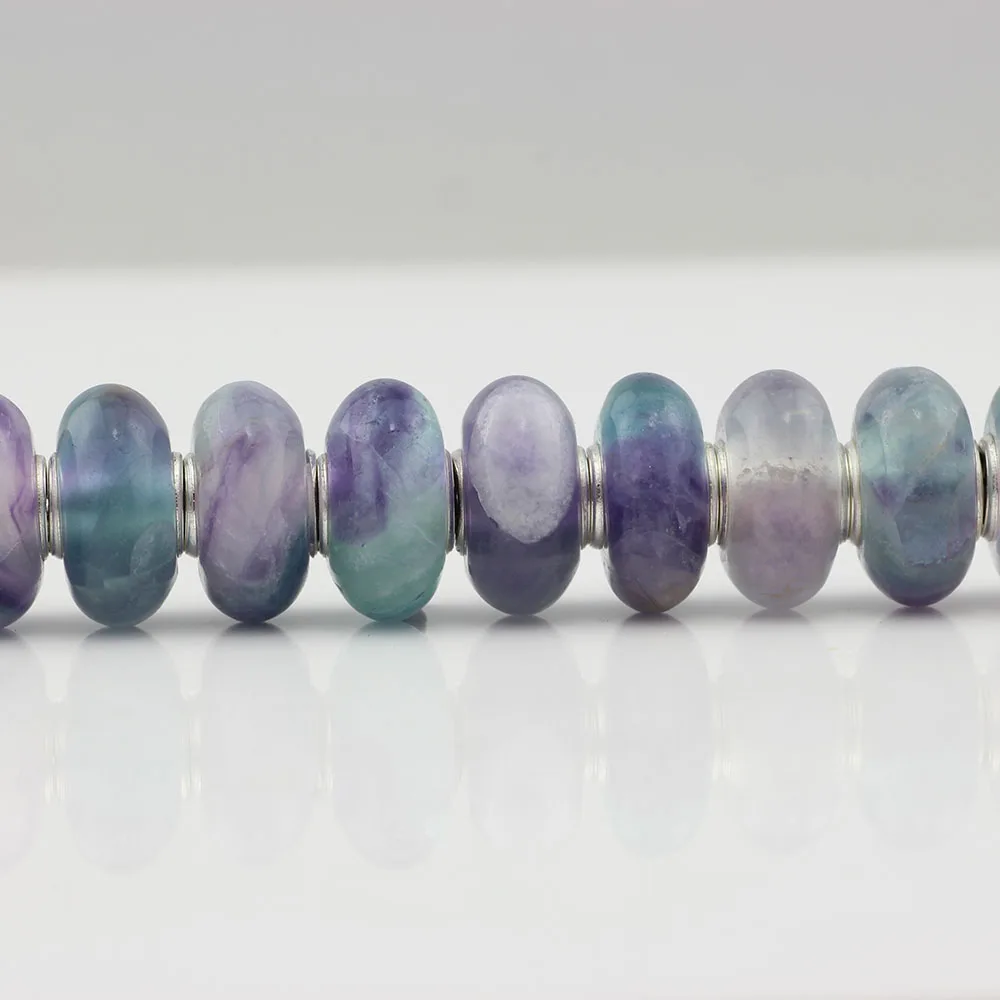 DIY Jewelry 925 Sterling Silver Natural colorful plane stone beads Charm Bead Fit European Troll Bracelet Making | Украшения и