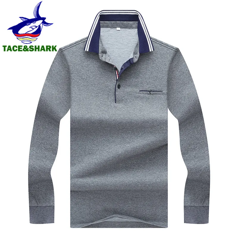 TACE & SHARK брендовая мужская рубашка поло с длинным рукавом приталенная деловая в