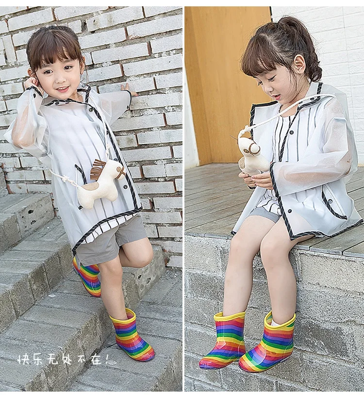 

Baby Girls Boys Rain Boots Rainbow Fashion Kids Students Go School Rainboots Babe Prince Princess PU TPR Shoes Waterproof