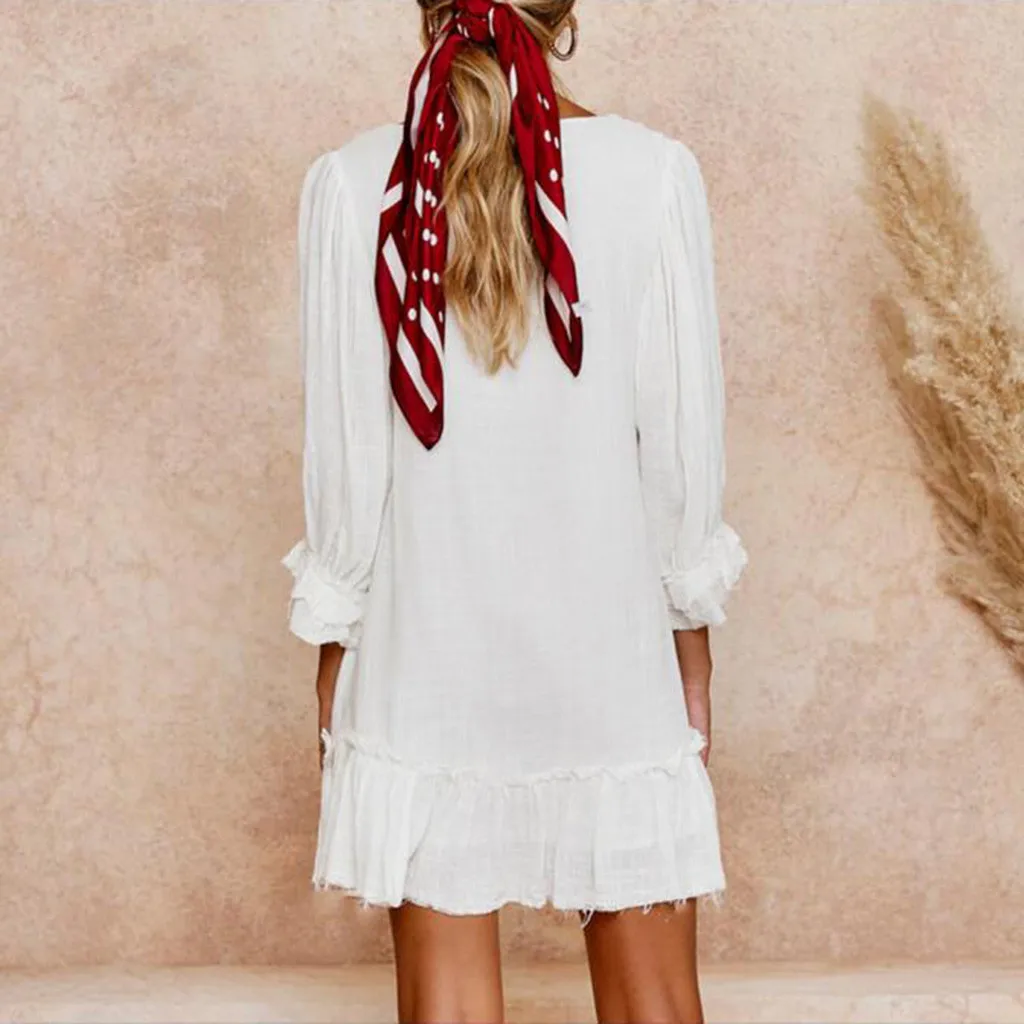 Женская сексуальная одежда мода Глубокий v образный вырез летнее платье сплошной