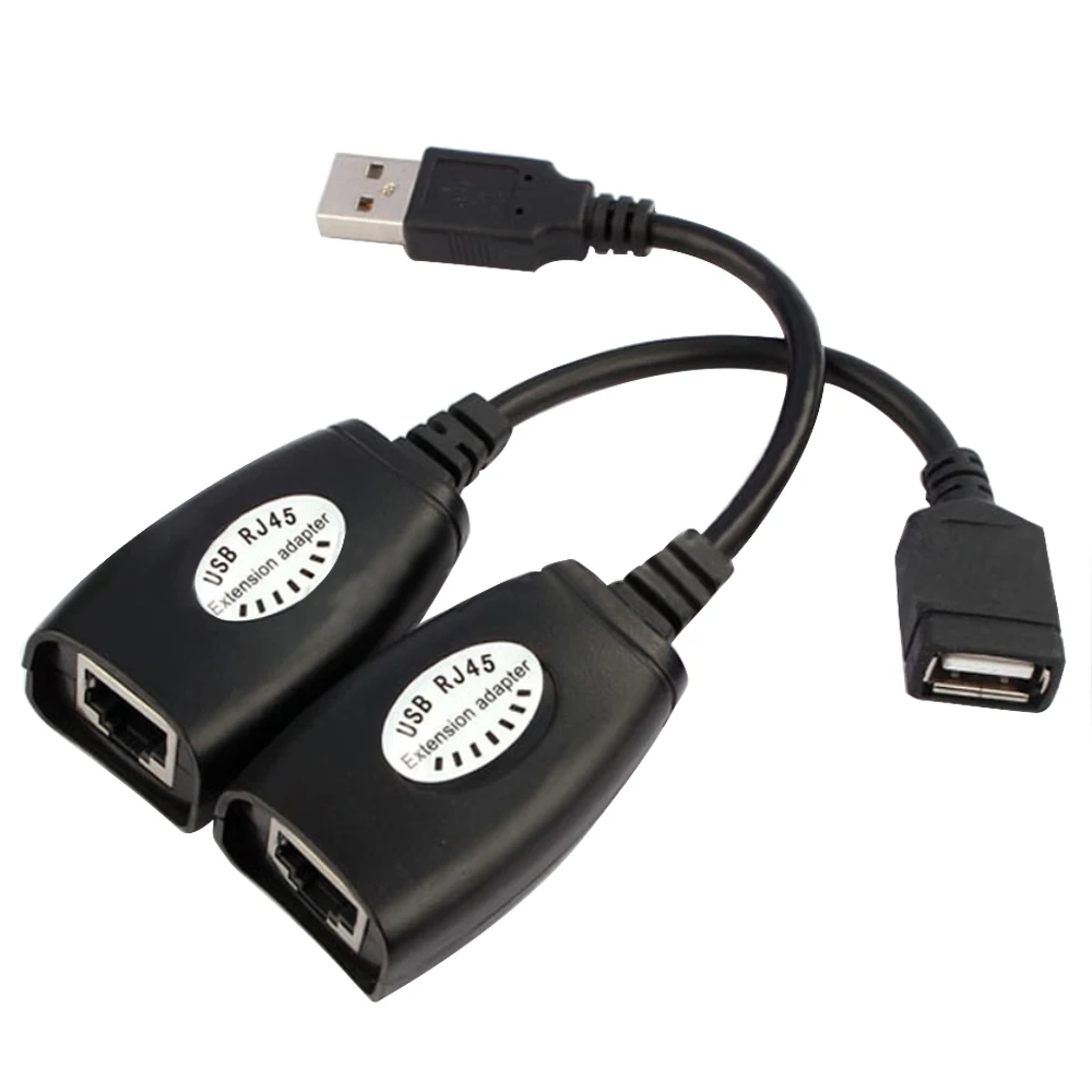 Elisona 2 шт. удлинитель кабеля USB к RJ45 RJ 45 LAN адаптера по Cat5 Cat6 патч корд черные Сетевые