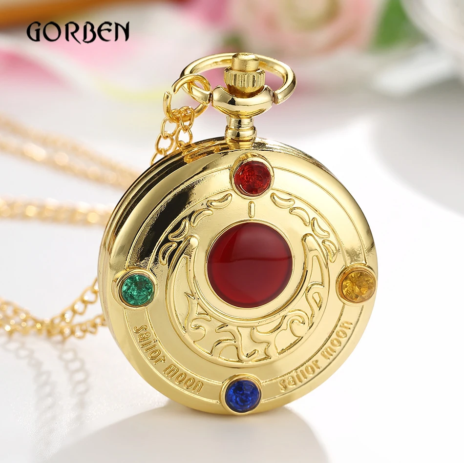 Милые Роскошные золотые карманные часы Аниме Сейлор Мун с цепочкой модные