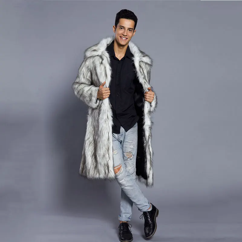 Новинка Осень-зима 2018 мужское длинное пальто из искусственного меха большие