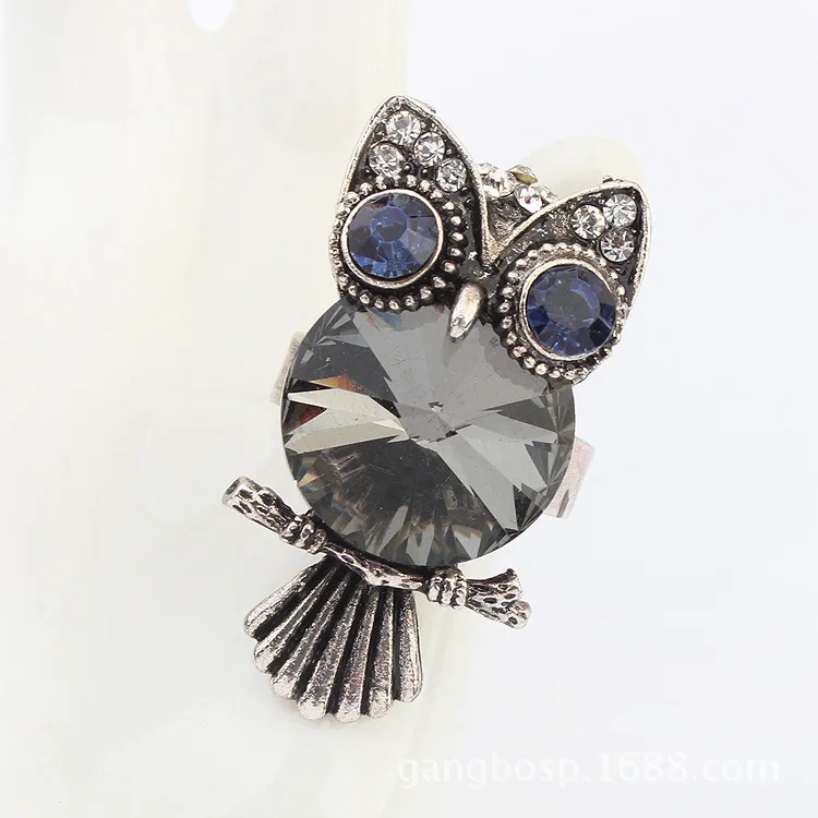 Кольцо с кристаллами и стразами модное винтажное кольцо в виде совы