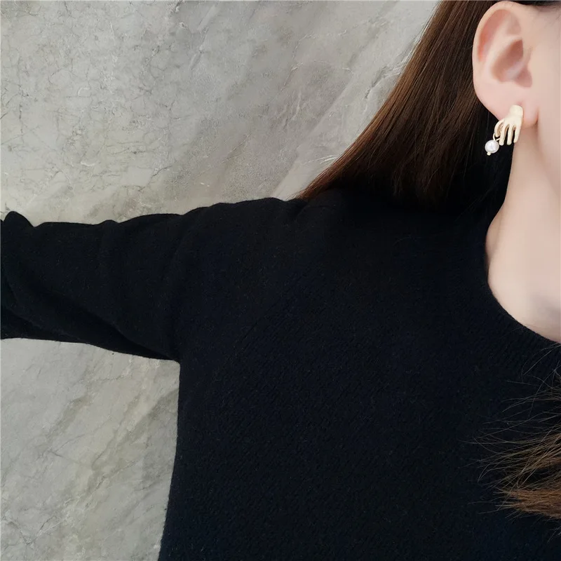 Silver Needle Personality Fashion Stud Earrings Asymmetry Metal Imitation Pearl Punk for Women Accessories Jewelry | Украшения и