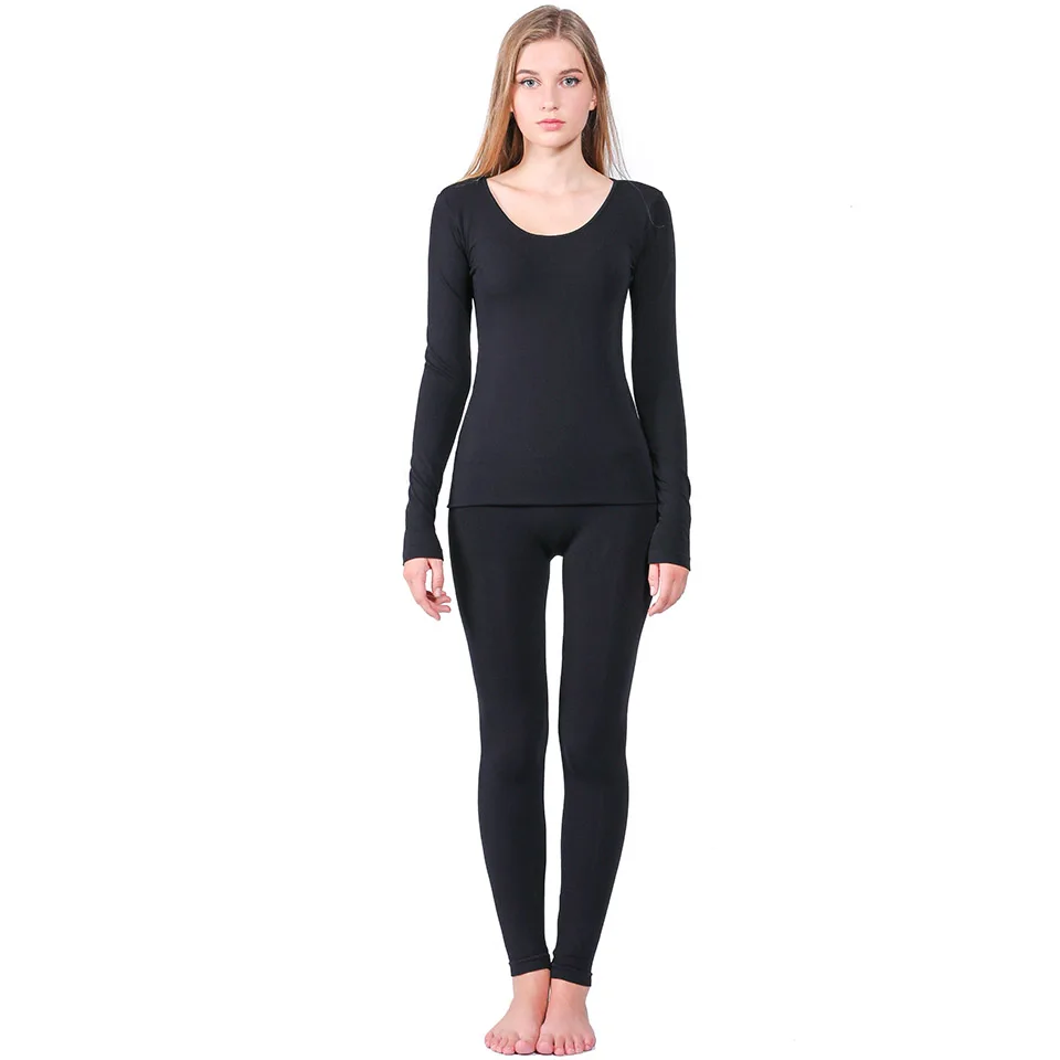 U-neck-Black YOOY бренд новое зимнее термобелье женское эластичное дышащее женское повседневное теплое подштанники с u-образным вырезом - Цвет: U-neck-Black