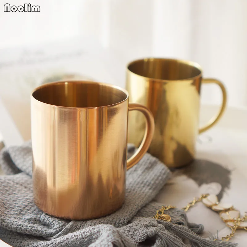 NOOLIM 304 Stainless Steel Mugs Double Titanium Anti-hot Mug Plating Gold Rose Sliver Coffee Cup Breakfast Milk Cups 450ml | Дом и сад