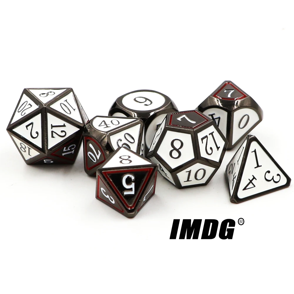 IMDG 7 шт./компл. Творческий RPG игра в кости многогранник металлические игральные кубики DND эмаль двухцветный высекательный пресс машины для черный, белый цвет цифровой игра в кости