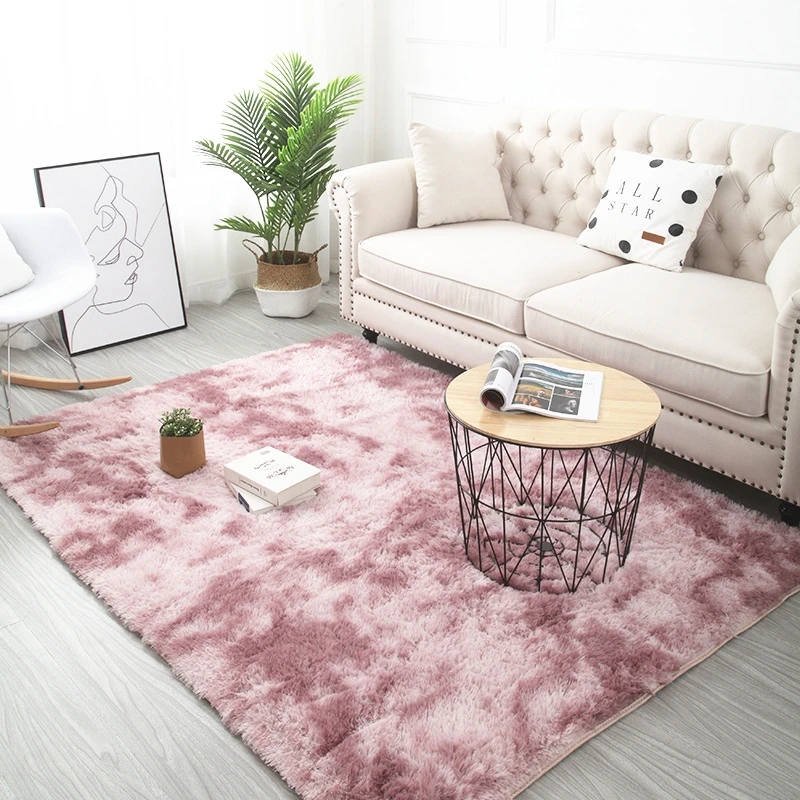 Motley gradient tie-dye carpet European long hair fashion bedroom rug coffee table floor mat Nordic minimalist sofa blanket | Дом и сад