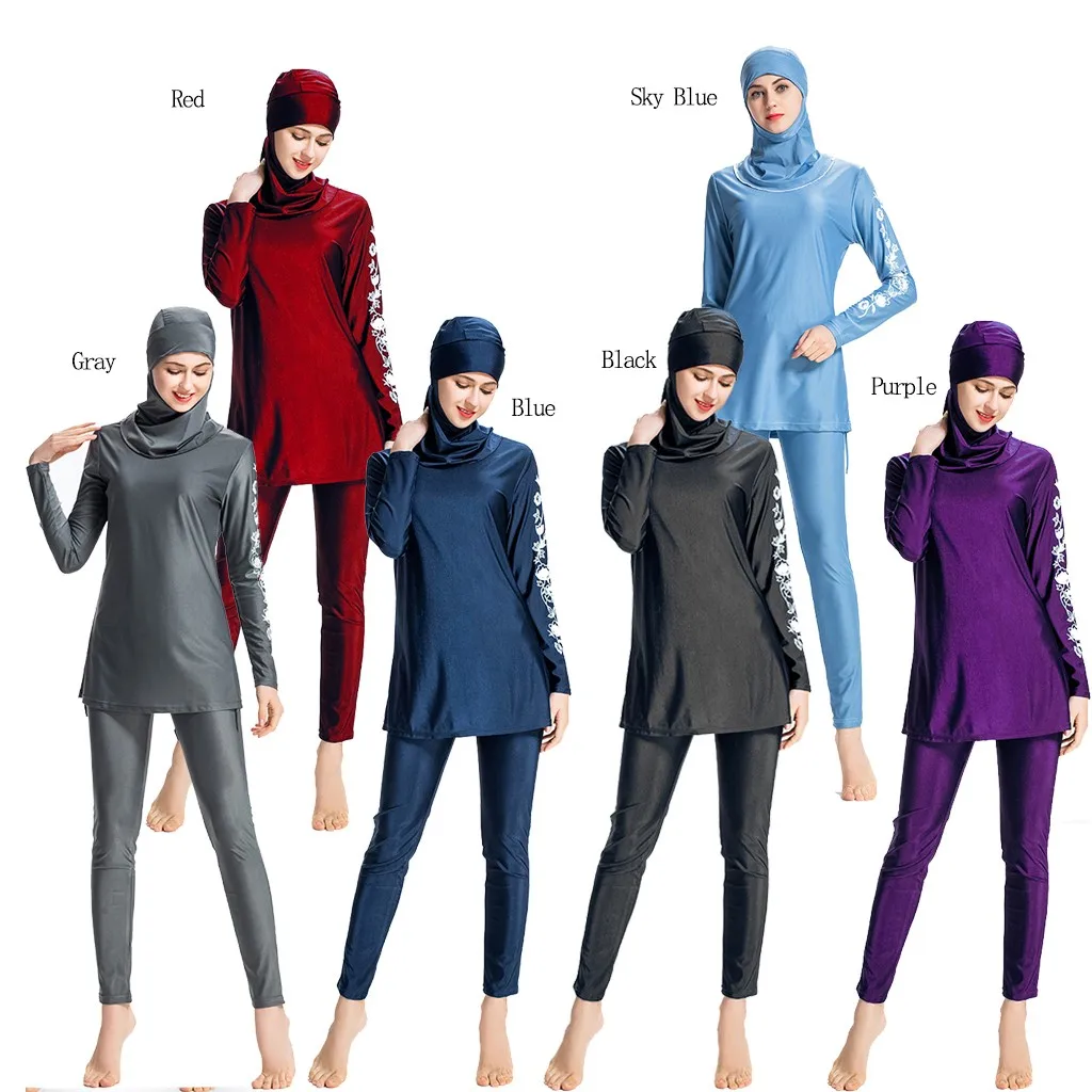 CHAMSGEND женский Мусульманский купальник Средний Восточный консервативный купальник элегантный темперамент сплошной цвет с капюшоном трехсекционный купальник