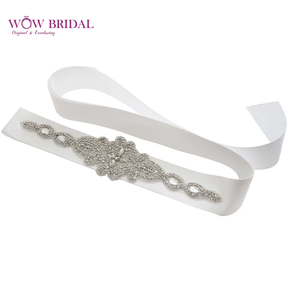 

Wowbridal Luxury Long Handmade Wedding Belt Dazzling Glass Crystals Bridal Belt for Wedding Dress Waistband