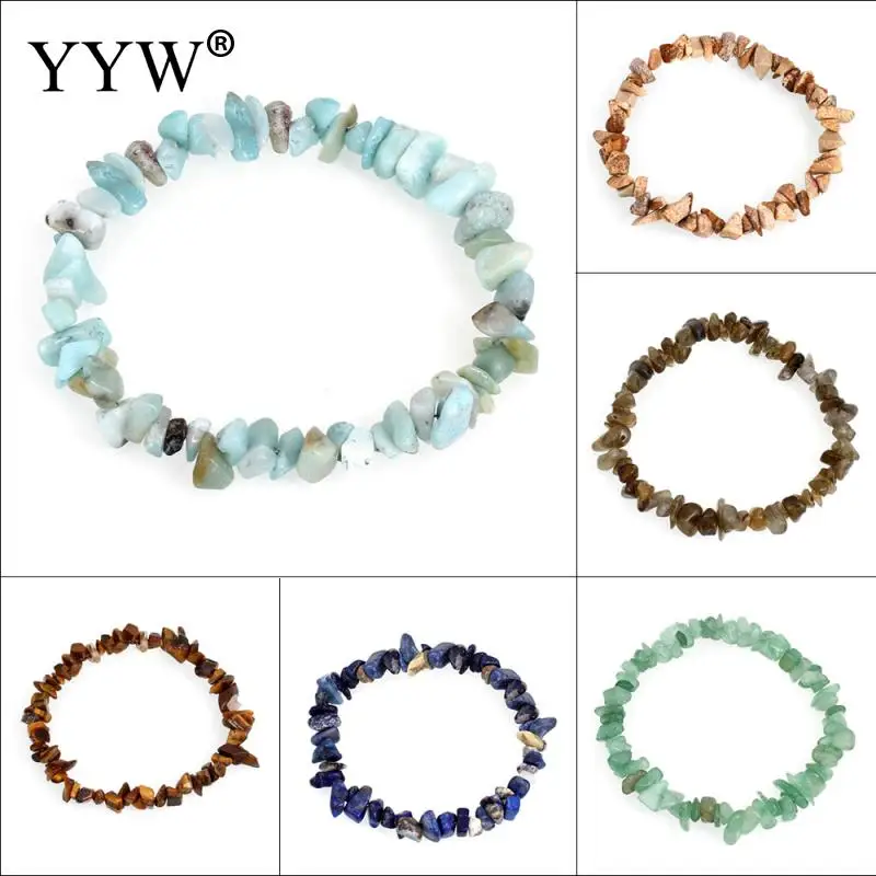 12 Colors Natural Gem stone Bracelet Healing Elastic Charm Chip Beads Crystal Bracelets For Women Fashion Jewelry Boho Bangles | Украшения